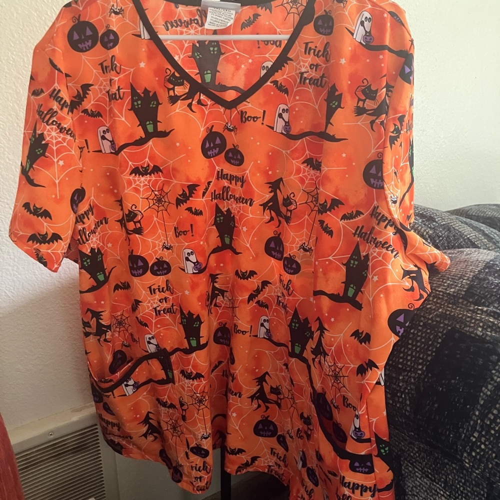 Scrubstar Orange Halloween Scrub Top